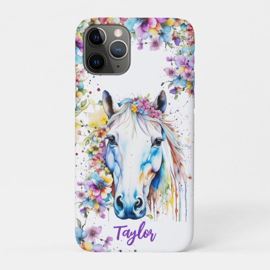 wit paard bloemen gepersonaliseerd Case-Mate iPhone case (Achterkant)