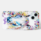 wit paard bloemen gepersonaliseerd Case-Mate iPhone case (Achterkant (horizontaal))