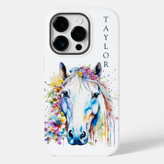 wit paard bloemen gepersonaliseerd Case-Mate iPhone case (Achterkant)