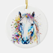  wit paard bloemen gepersonaliseerd keramisch ornament (Voorkant)