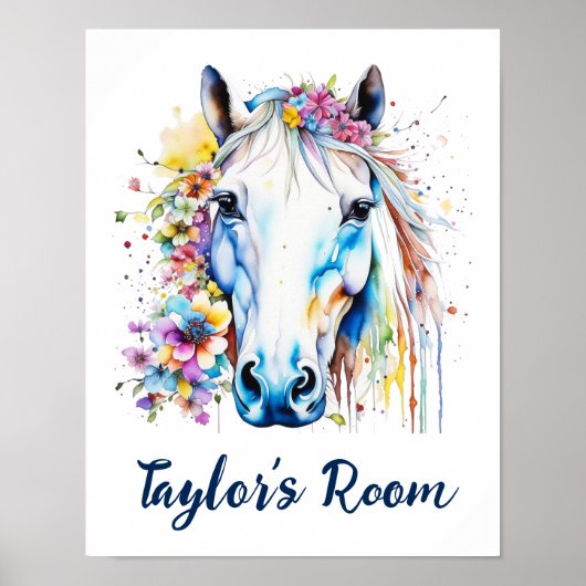  wit paard bloemen gepersonaliseerd poster (Voorkant)