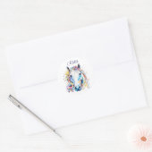  wit paard bloemen gepersonaliseerd ronde sticker (Envelop)
