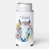 wit paard bloemen gepersonaliseerd seltzer blikjeskoeler (Seltzer Voorkant)