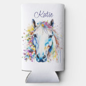 wit paard bloemen gepersonaliseerd seltzer blikjeskoeler (Achterkant)