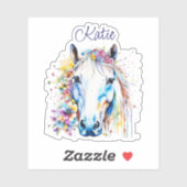  wit paard bloemen gepersonaliseerd sticker (Vel)