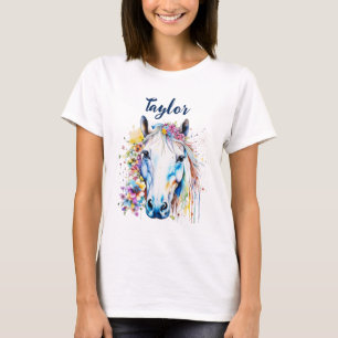 wit paard bloemen gepersonaliseerd t-shirt