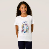 wit paard bloemen gepersonaliseerd t-shirt (Voorkant volledig)
