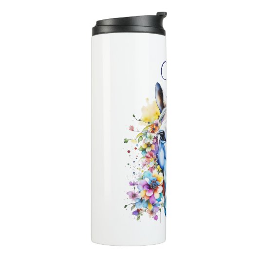  wit paard bloemen gepersonaliseerd thermosbeker (Gedraaid links)