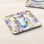  wit paard bloemig Paarse en roze Bier Onderzetter (Linkerzijde)