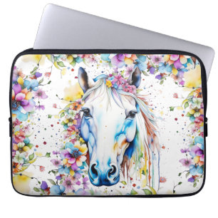  wit paard bloemig Paarse en roze Laptop Sleeve