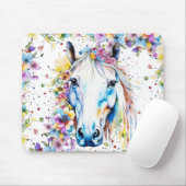  wit paard bloemig Paarse en roze Muismat (Met muis)