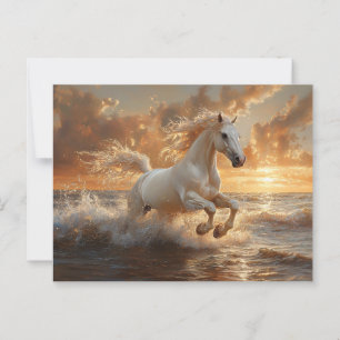 Wit Paard dat door de Oceaangolven galoppeert Briefkaart