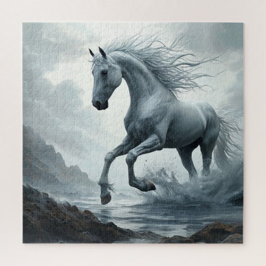 Wit Paard dat door Water Rent Legpuzzel (Verticaal)