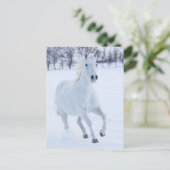 Wit paard dat in de sneeuw loopt briefkaart (Staand voorkant)