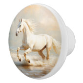 Wit Paard dat over het Strand Rent Keramische Knop (Rechts)