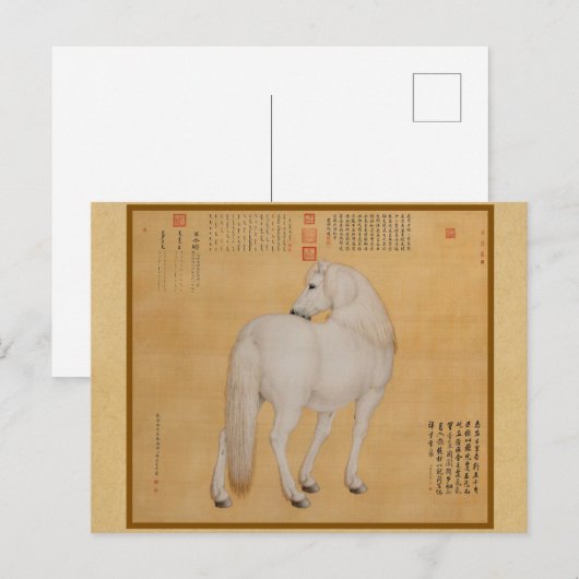 Wit Paard dat terugkijkt - Oude Chinese Kunst Briefkaart (Voorkant / Achterkant)