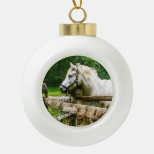 Wit Paard die weg eruit zien Keramische Bal Ornament