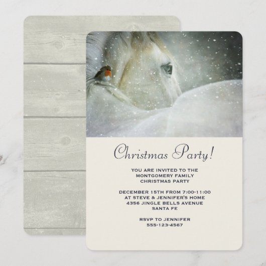 Wit Paard en Vogel Winter Kerstfeest Kaart (Voorkant / Achterkant)