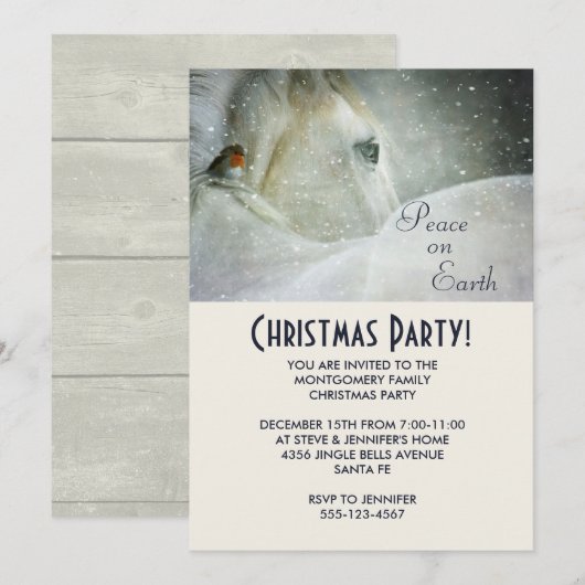 Wit Paard en Vogel Winter Kerstfeest Kaart (Voorkant / Achterkant)