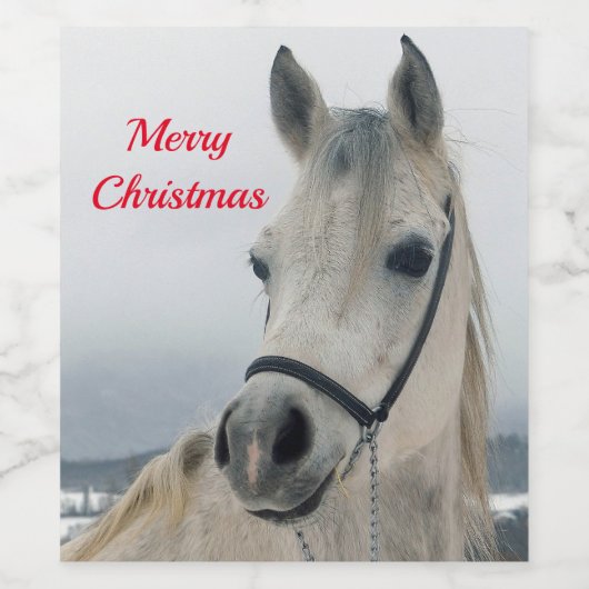  wit paard foto kerst wijn etiket (Enkel label)