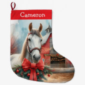 wit paard gepersonaliseerd grote kerstsok (Voorkant)
