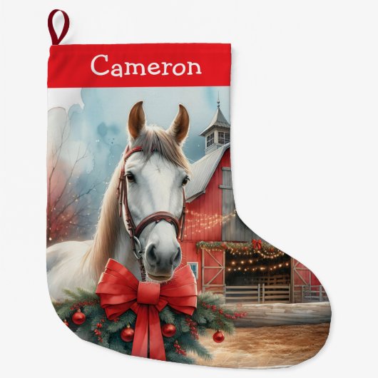  wit paard gepersonaliseerd grote kerstsok (Voorkant)