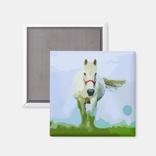 Wit Paard geschilderd portret Magneet (Voorkant / Achterkant)
