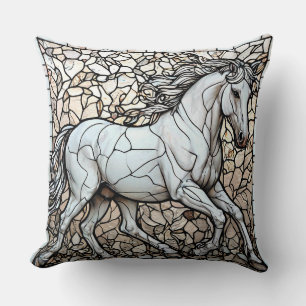Wit Paard Glas in Lood Kussen