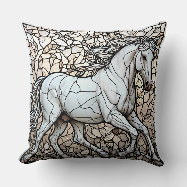 Wit Paard Glas in Lood Kussen (Voorkant)