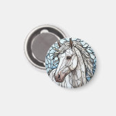 Wit Paard glas in lood Magneet (Voorkant / Achterkant)