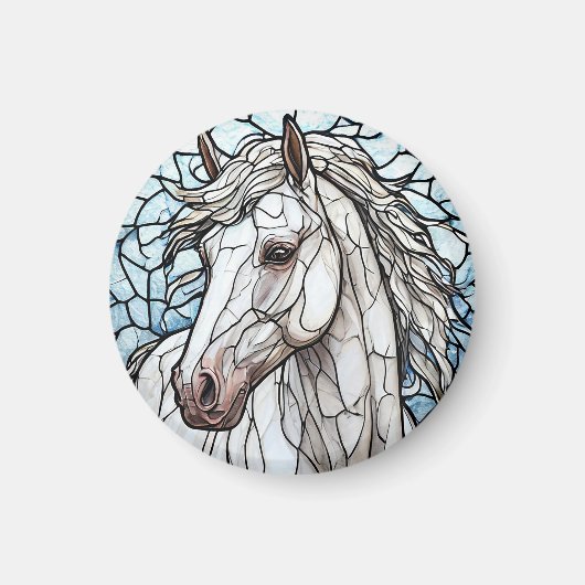 Wit Paard glas in lood Magneet (Voorkant)