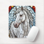 Wit Paard glas in lood Muismat (Met muis)