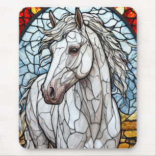 Wit Paard glas in lood Muismat