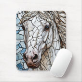 Wit Paard glas in lood Muismat (Met muis)