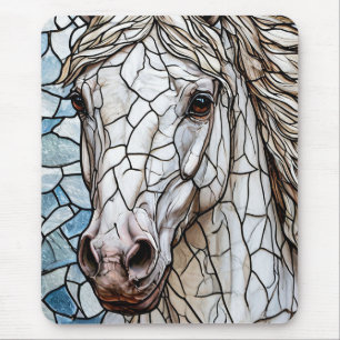 Wit Paard glas in lood Muismat