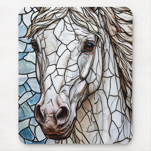 Wit Paard glas in lood Muismat (Voorkant)