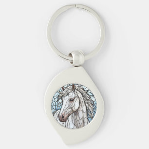 Wit Paard glas in lood Sleutelhanger