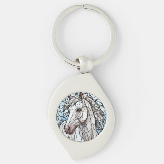 Wit Paard glas in lood Sleutelhanger (Voorkant)