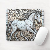 Wit Paard Glas in Lood Voor Paardenliefhebbers Muismat (Met muis)