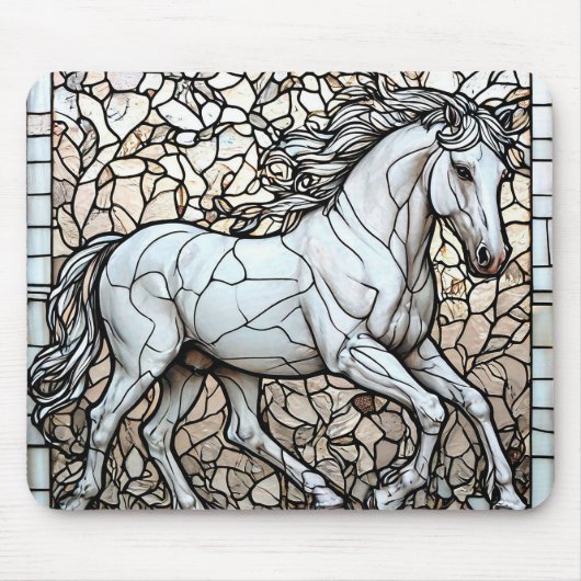 Wit Paard Glas in Lood Voor Paardenliefhebbers Muismat (Voorkant)