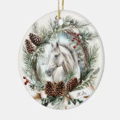 Wit paard grijs paard Kerstmis pinecone krans Keramisch Ornament (Links)