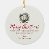 Wit paard grijs paard Kerstmis pinecone krans Keramisch Ornament (Achterkant)