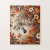 Wit Paard Herfst Bloemen Legpuzzel (Verticaal)