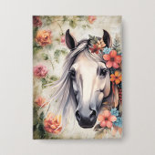 Wit paard in bloemen. button (Voorkant)