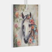 Wit paard in bloemen. glas ornament (Voorkant Rechts)