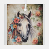 Wit paard in bloemen. glas ornament (Achterkant)
