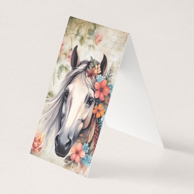 Wit paard in bloemen. kaart (Voorkant)