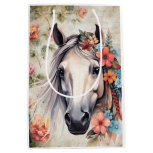 Wit paard in bloemen. medium cadeauzakje