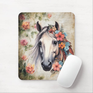 Wit paard in bloemen. muismat