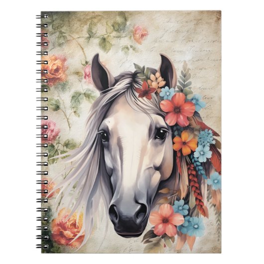 Wit paard in bloemen. notitieboek (Voorkant)
